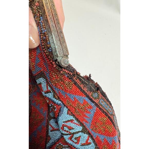 Antique Art Nouveau Edwardian French Cut Steel Hand Beaded Purse w/Jeweled Clasp - Picture 10 of 12